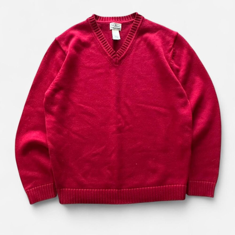 Llbean Men's Red and Burgundy Jumper